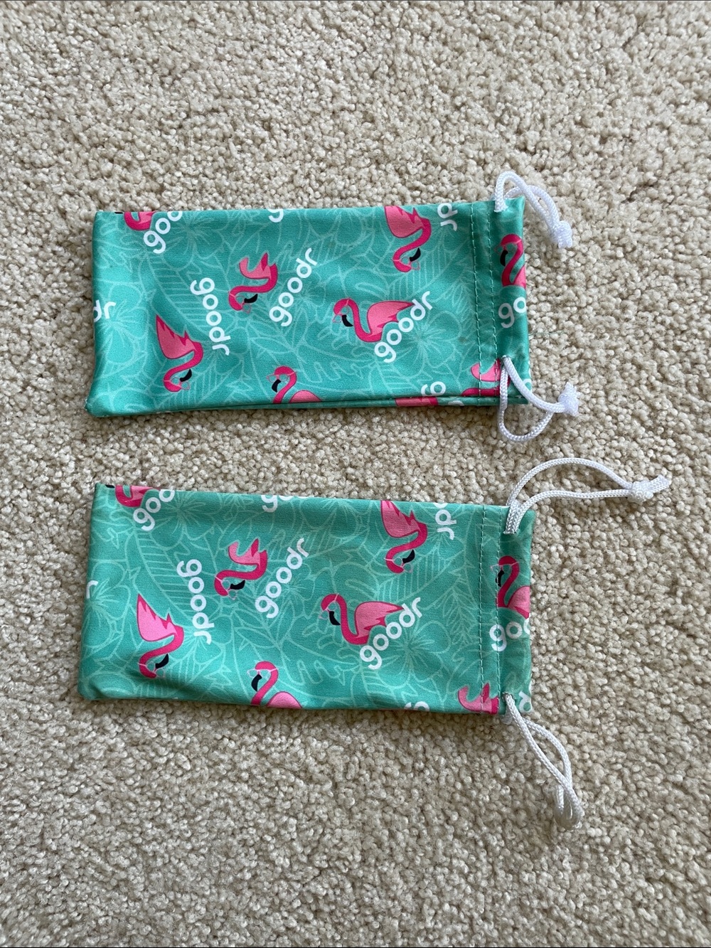 Drawstring Eyeglass sunglasses phone Pouch with Pink Flamingo Print (Lot of 2)